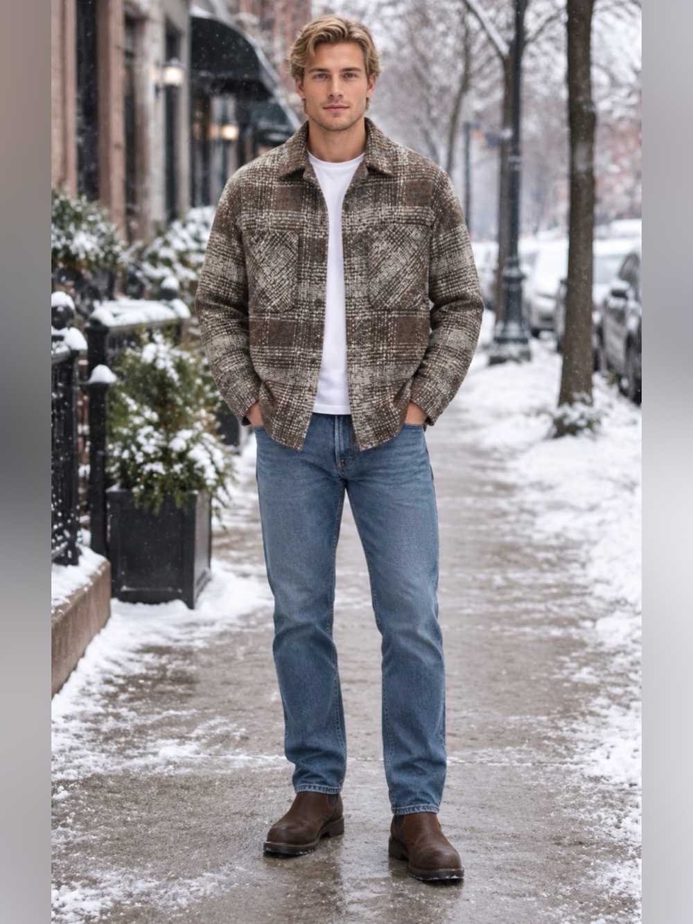 COMMON PEOPLE Brown Plaid Men's Shacket Jacket